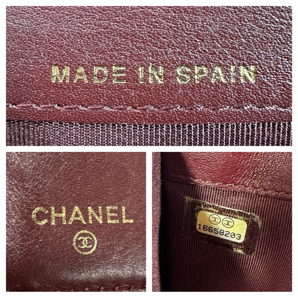 CHANEL Black Quilted Caviar Leather Trifold Wallet with Burgundy Trim - Picture 4 of 15
